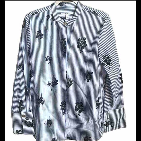 Derek Lam 10 Crosby Striped Mock Neck Button Up Top 8 - Picture 1 of 6